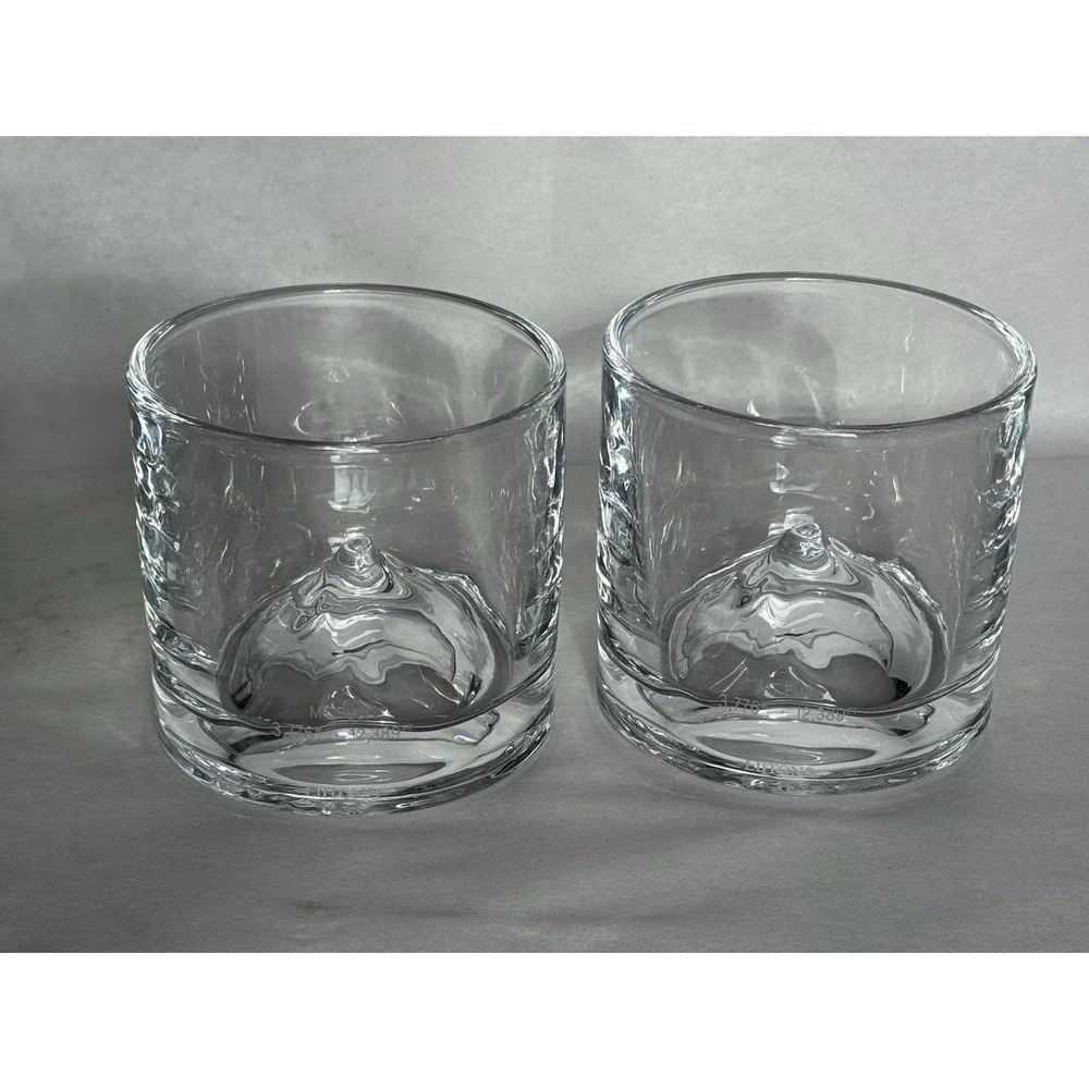 Liiton Mt Fuji Set Of 2 Whiskey Rocks  Glasses Crystal EUC Etched Mountain